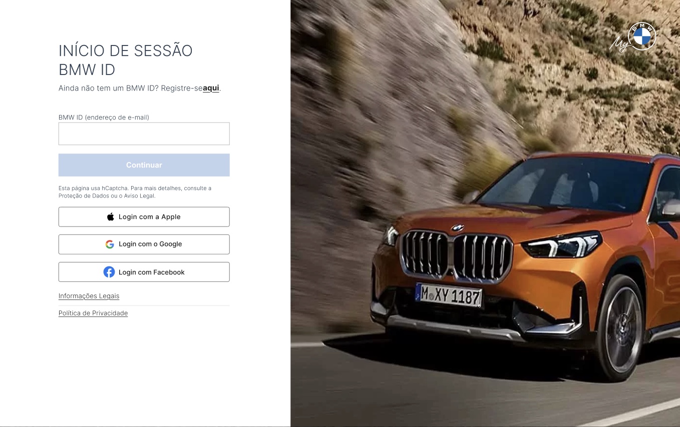 Tela de início de sessão BMW ID